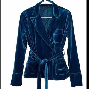 BEBE Velvet Boyfriend Jacket Blazer Blue Opal NWT XS